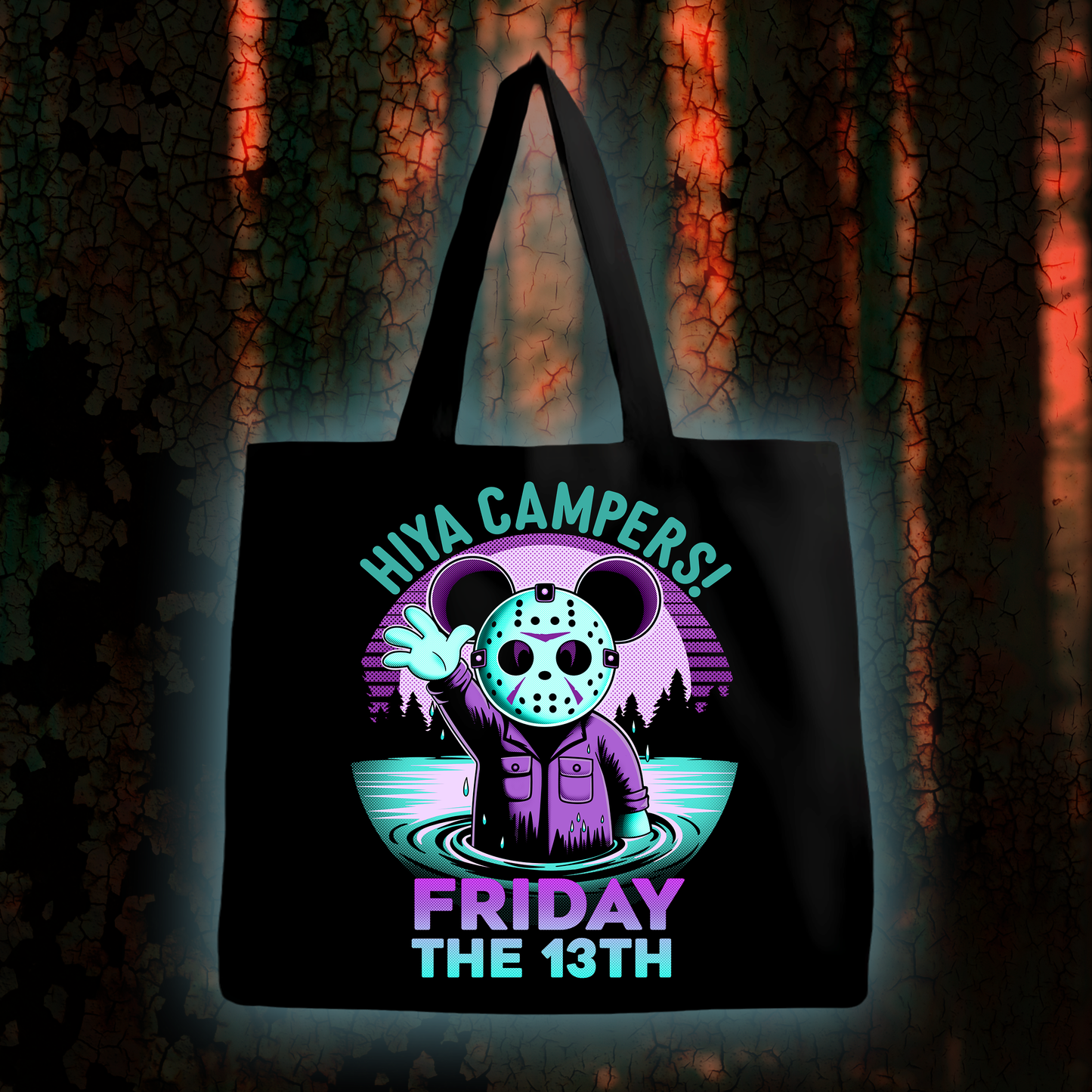 Magically Horrific HIYA CAMPERS F13TH Tote Bag (Large Size-8BIT Color)