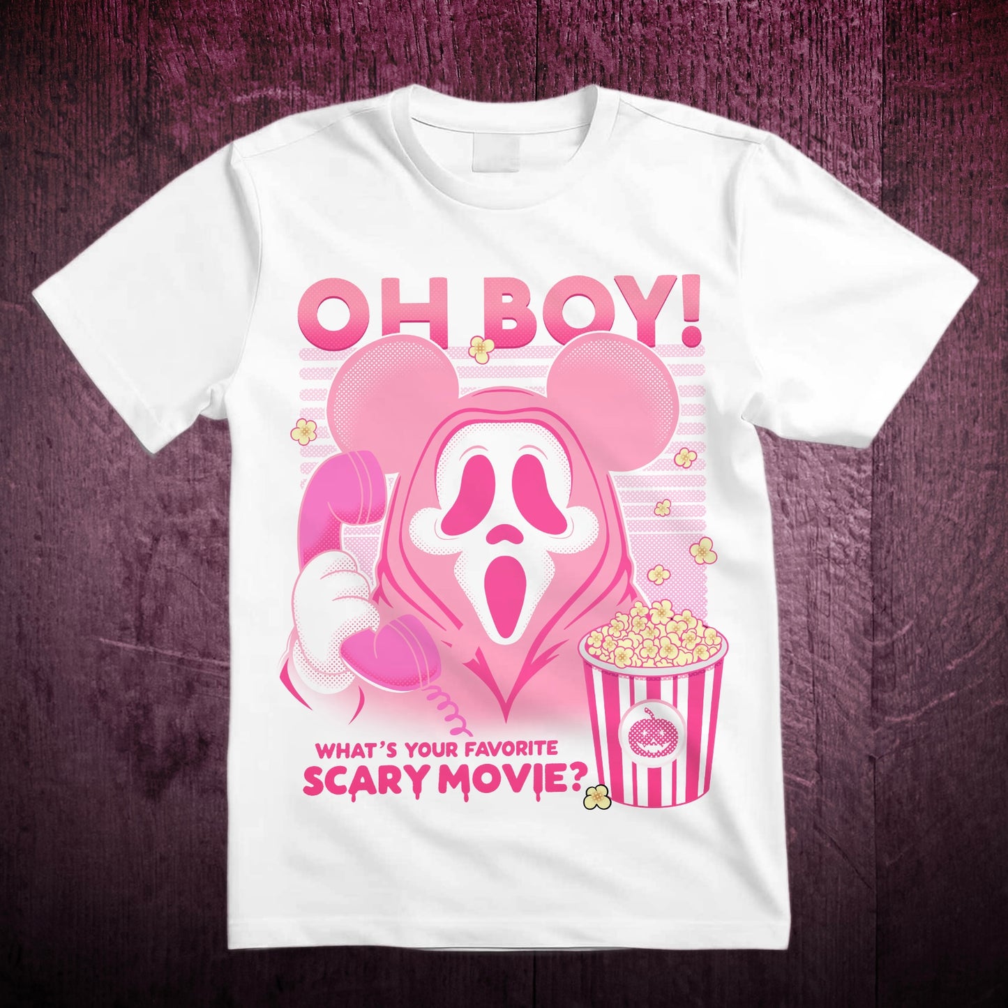 Magically Horrific PINK What’s Your Favorite Scary Movie GM Tee Shirt